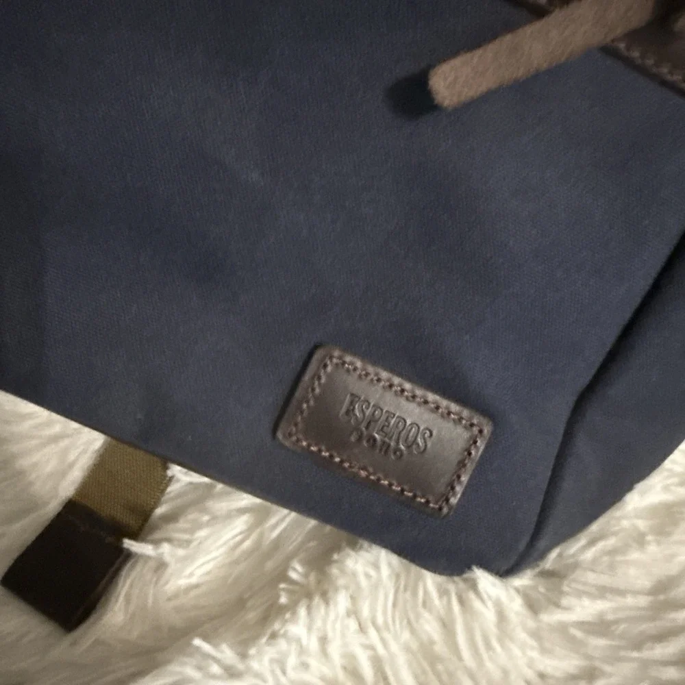 Esperos Soho Rolltop Backpack Navy Canvas Leather Straps USA Made Laptop Bag
